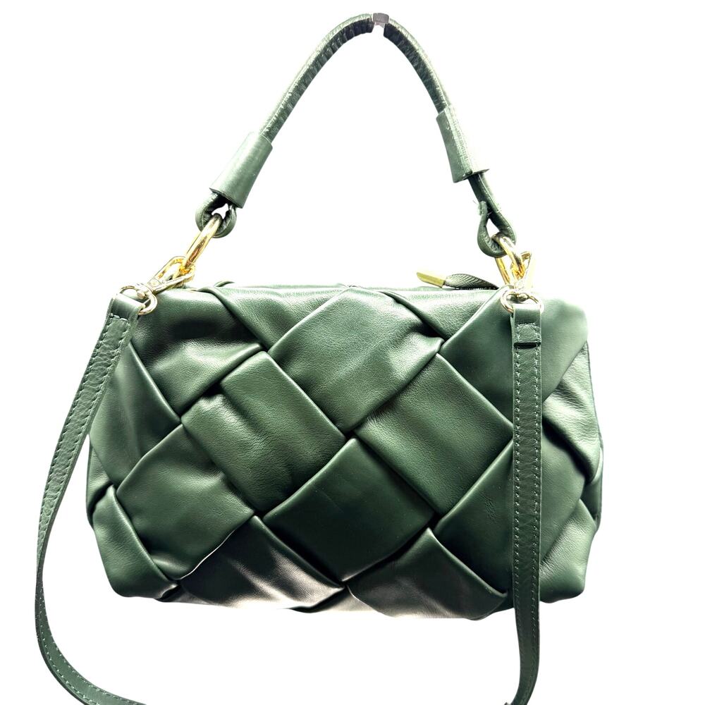 Stella Bianca Dark Green Woven Leather Shoulder Crossbody Bag